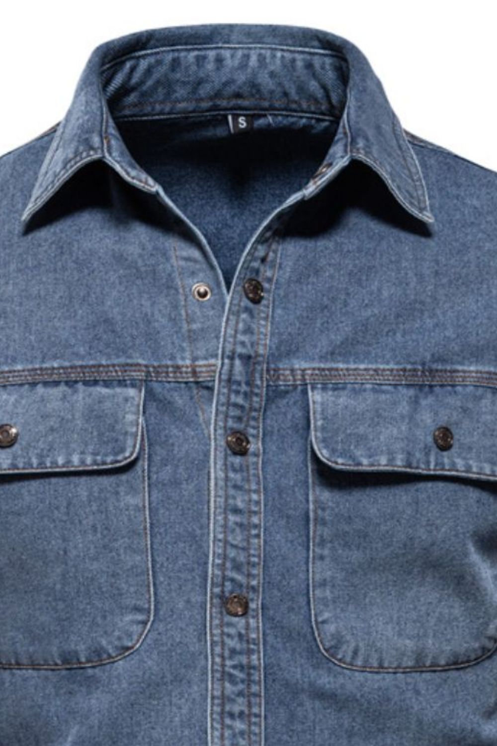 Men's Collared Neck Denim Shirt with Chest Pockets - Clothes For Her Online Store