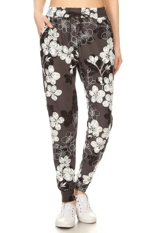Leggings Depot Full Size Buttery Soft Floral Joggers with Drawstring Plus Size - Clothes For Her Online Store