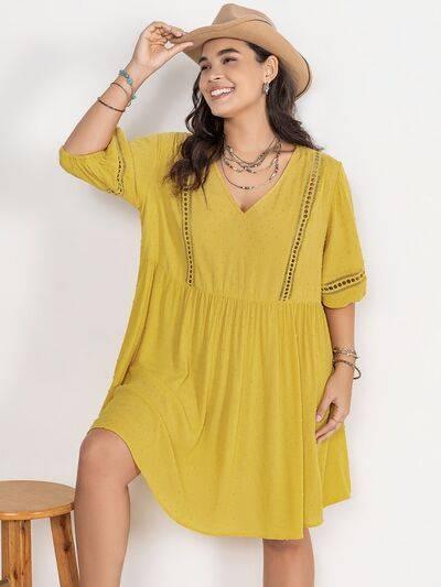 Plus Size Eyelet Swiss Dot Half Sleeve Mini Dress - Clothes For Her Online Store