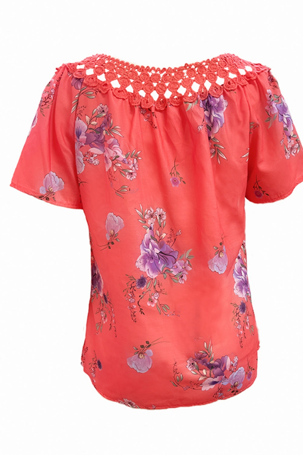 Full Size Printed Tie Neck Short Sleeve Blouse - Clothes For Her Online Store
