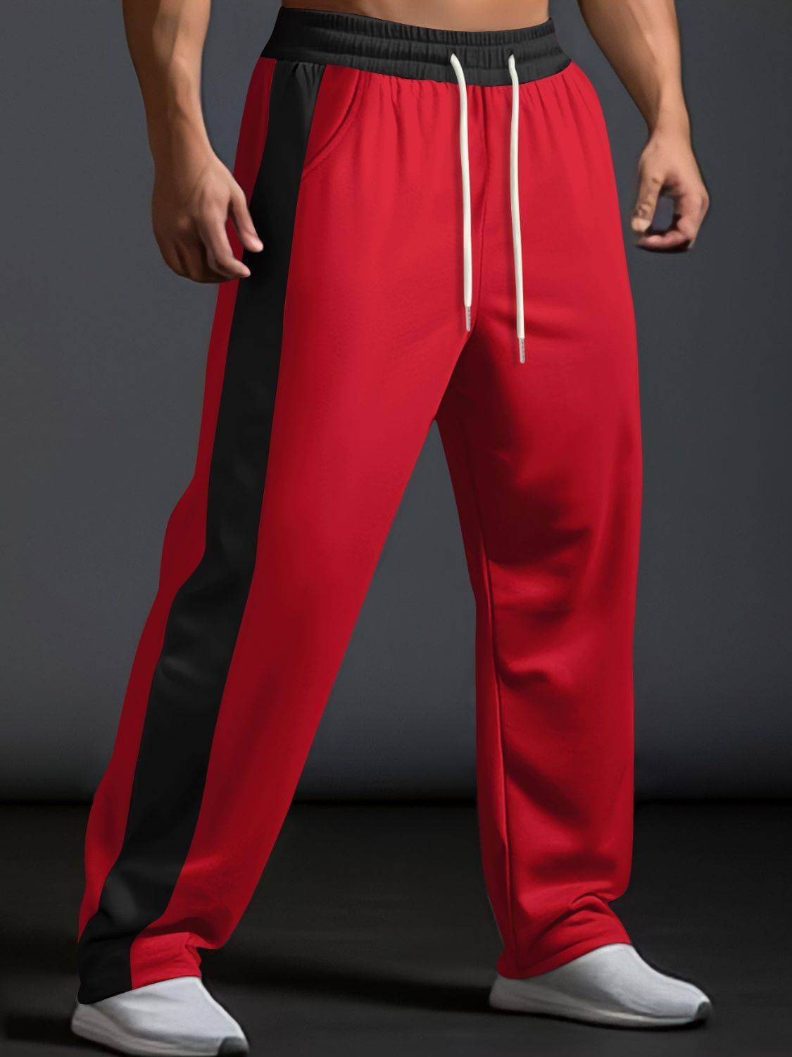Men's Full Size Drawstring Contrast Wide Leg Pants Plus Size