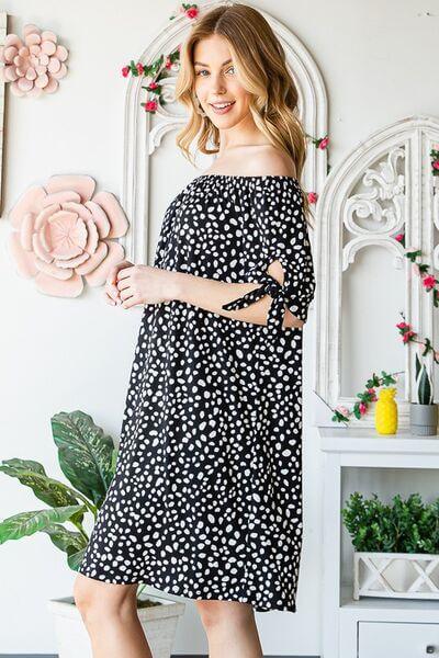 Heimish Full Size Short Sleeve Off Shoulder Animal Mini Dress Plus Size - Clothes For Her Online Store