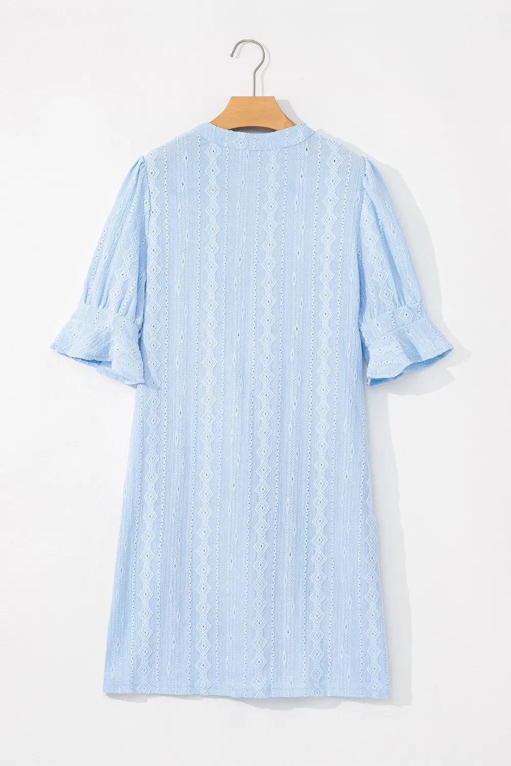 Jacquard Texture Flared Short Sleeve Notched Neck Mini Dress