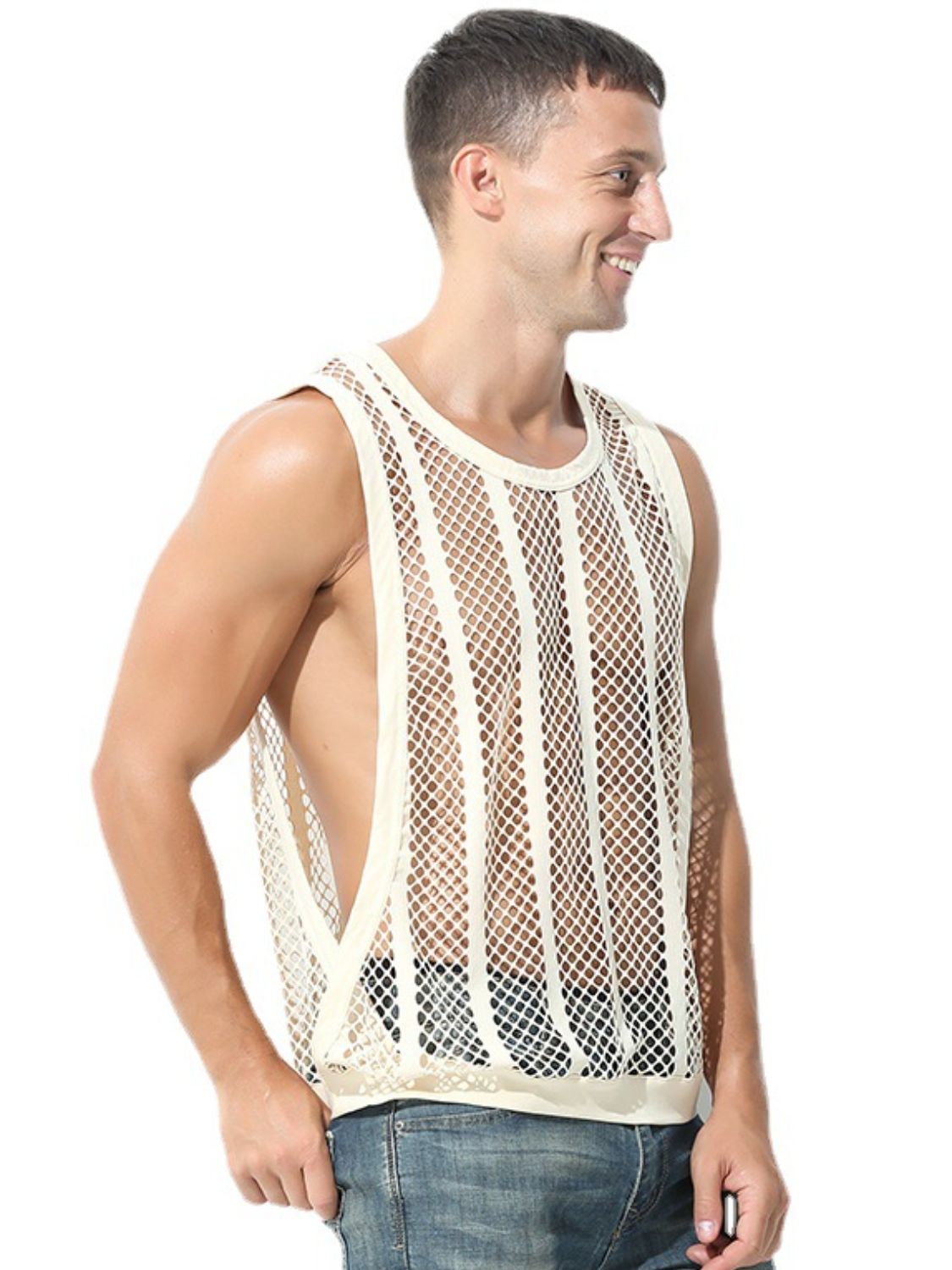 Men's Openwork Round Neck Tank
