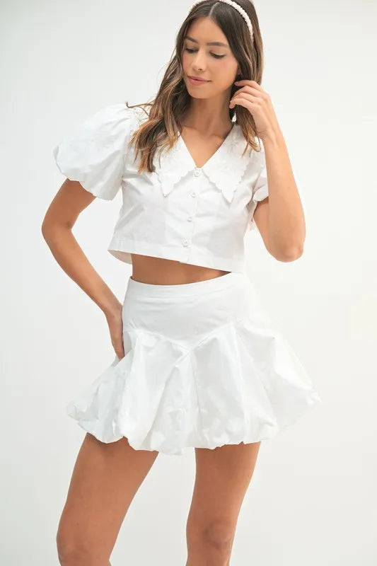 MABLE Puff Sleeve Button Down Top and Bubble Skirt Set - Clothes For Her Online Store