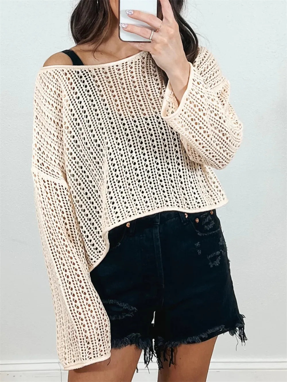 Openwork Long Sleeve Knit Cover Up