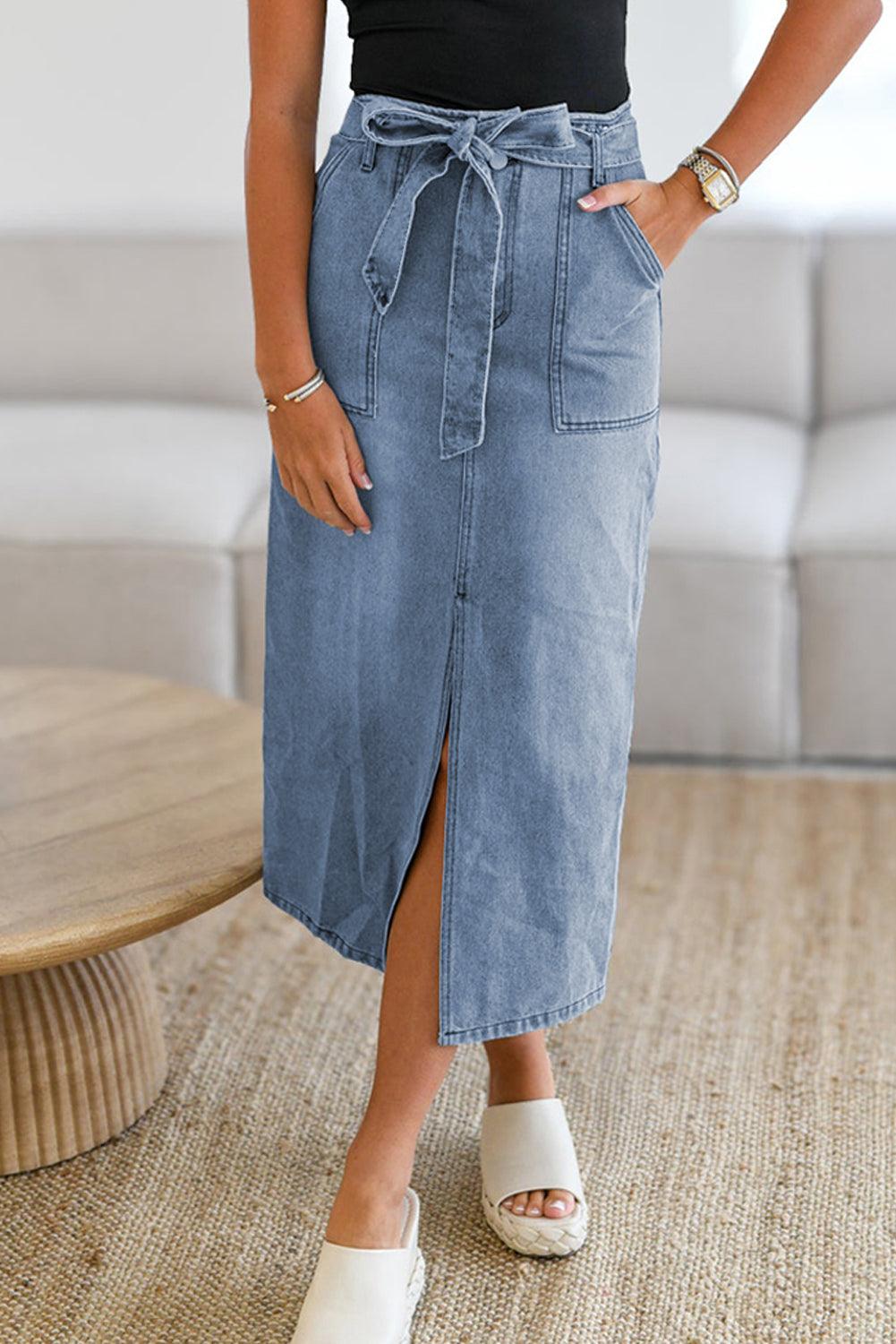 Tied Slit Denim Skirt