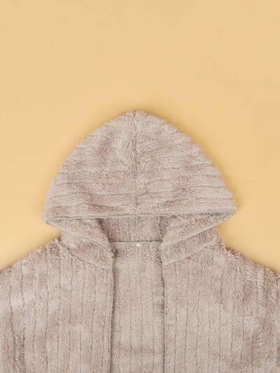 Plus Size Open Front Long Sleeve Hooded Fuzzy Jacket - Clothes For Her Online Store