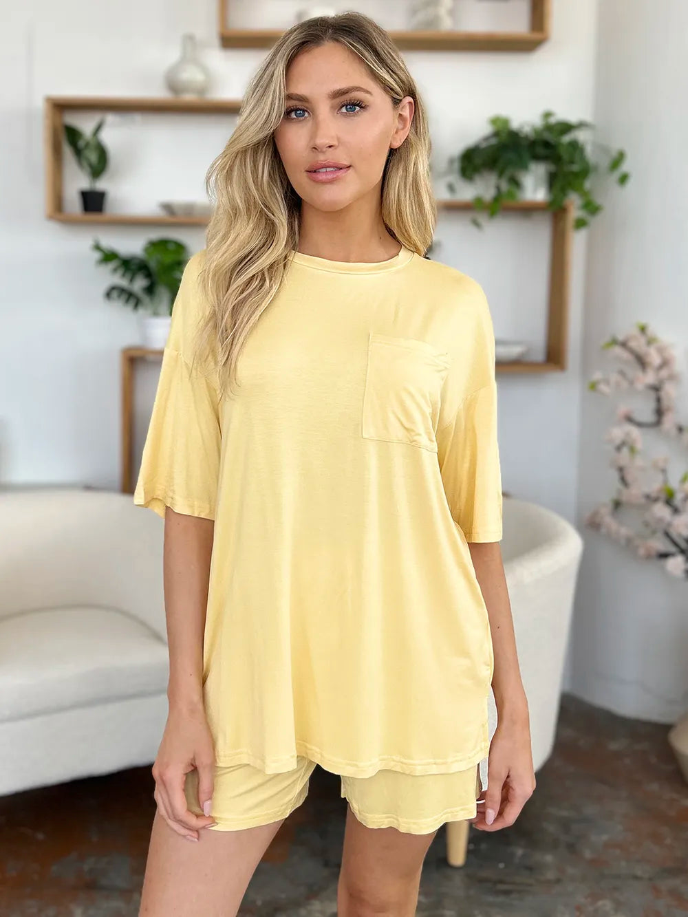 Basic Bae Bamboo Full Size Round Neck Drop Shoulder T-Shirt and Shorts Set - Clothes For Her Online Store