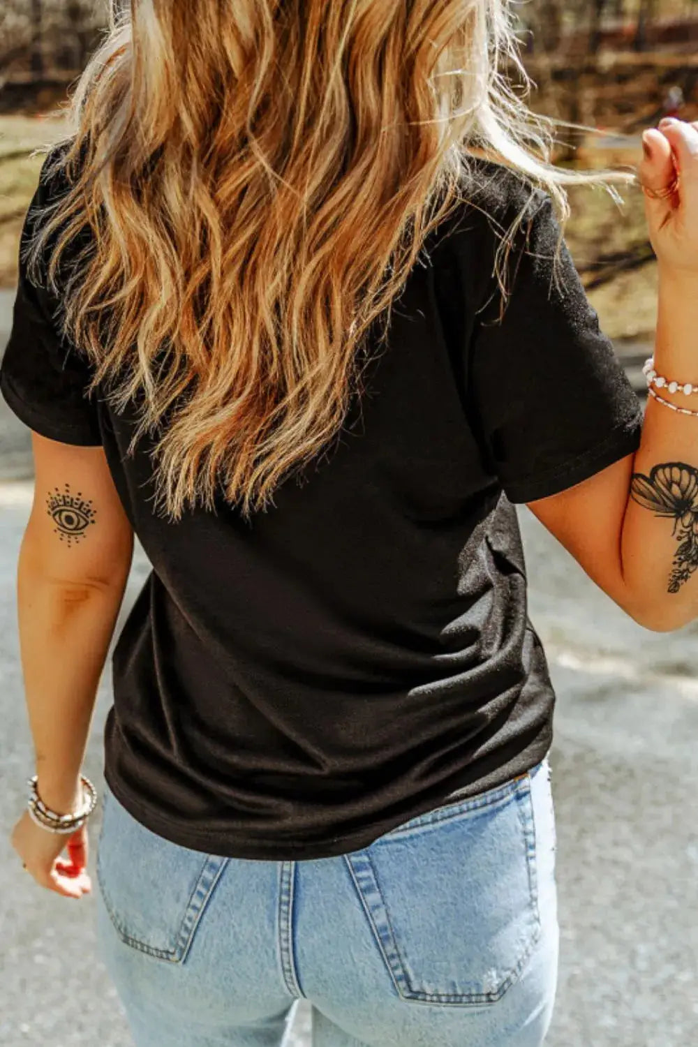 Embroidered Round Neck Short Sleeve T-Shirt - Clothes For Her Online Store