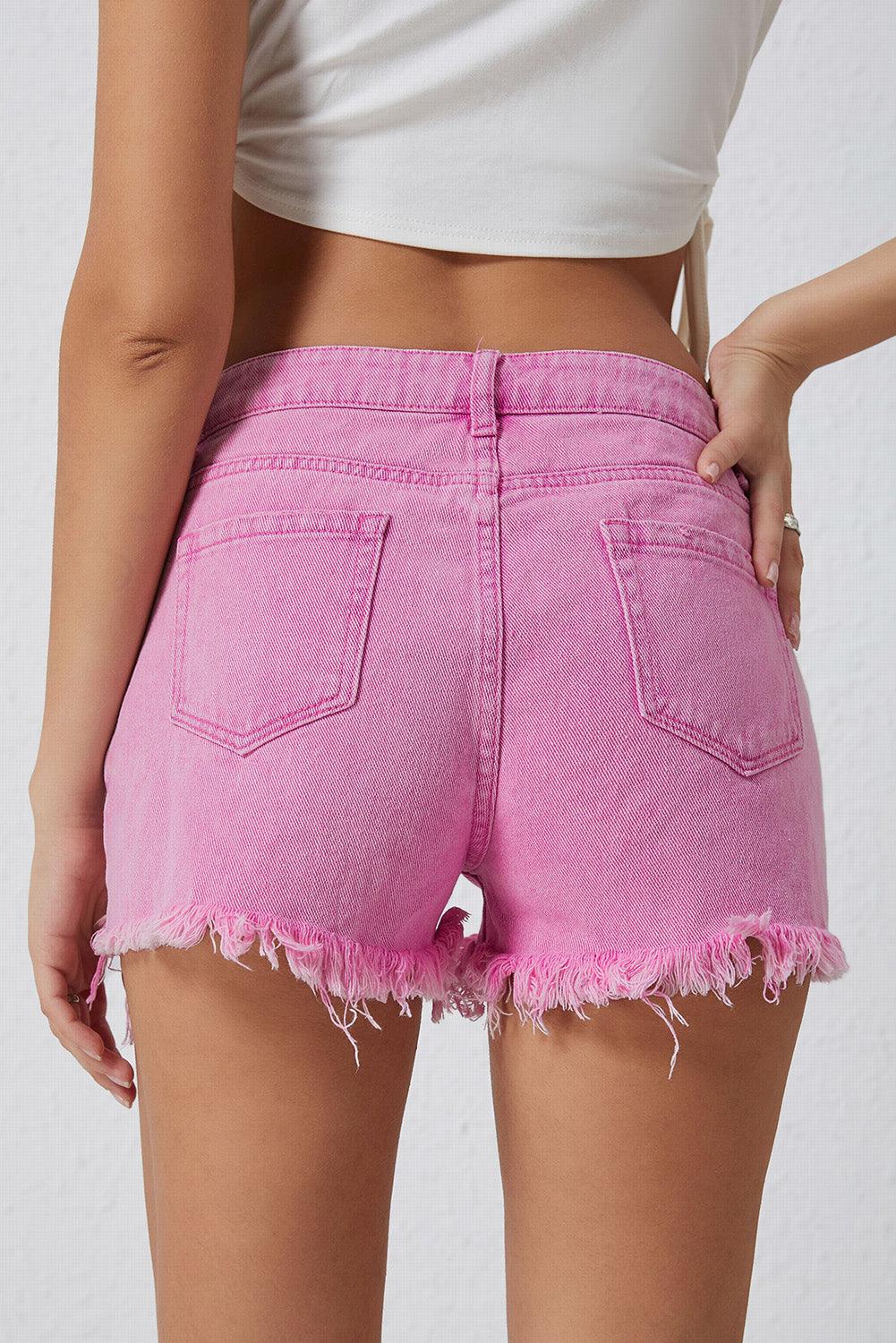 High Rise Crossover Waist Denim Shorts