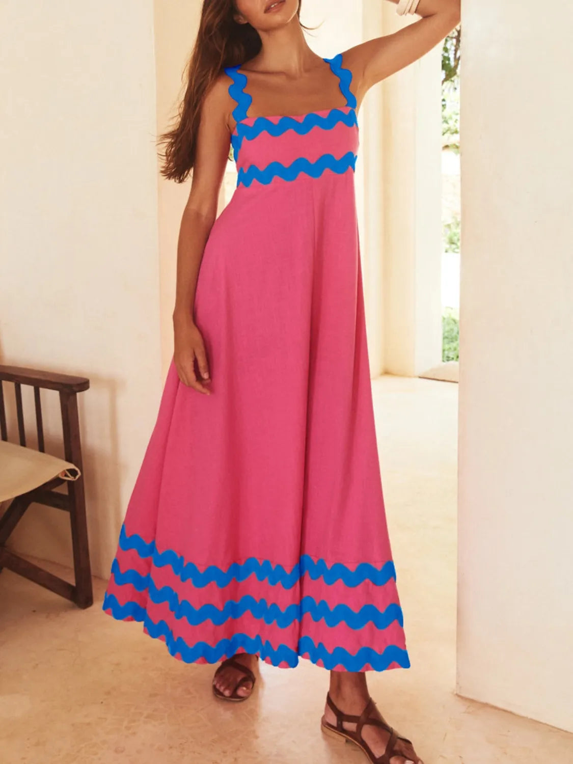 Contrast Trim Square Neck Maxi Cami Dress - Clothes For Her Online Store