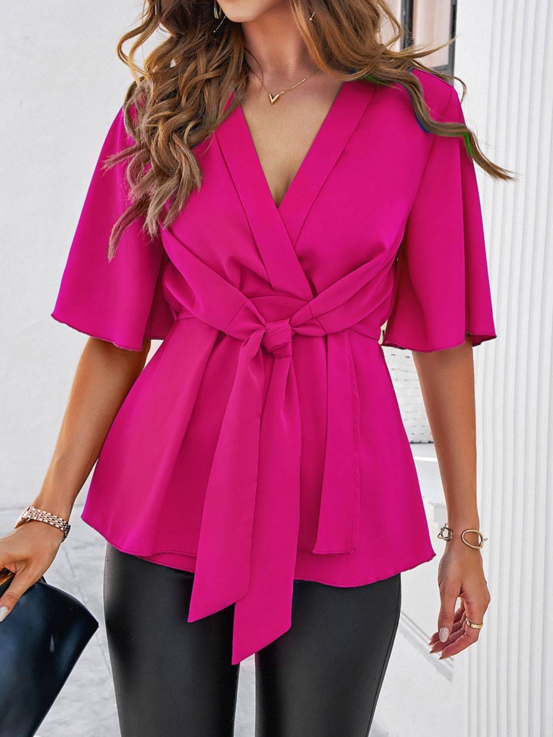 Devine Tied Front Peplum Blouse