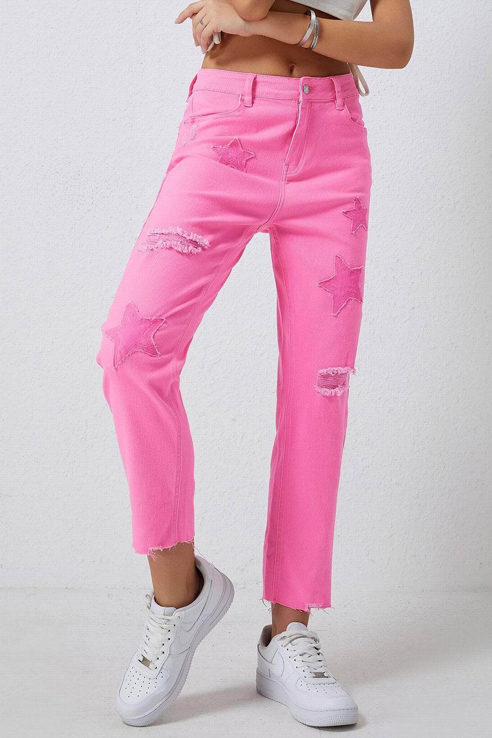 Star Raw Hem Distressed Jeans - Clothes For Her Online Store