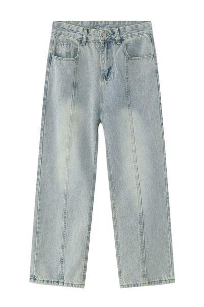 Men's Washed Splicing Straight Leg Jeans