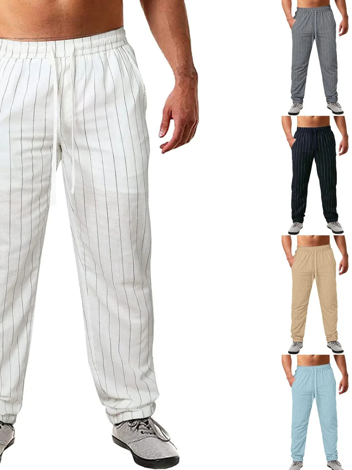 Men's Plus Size Striped Drawstring Pants