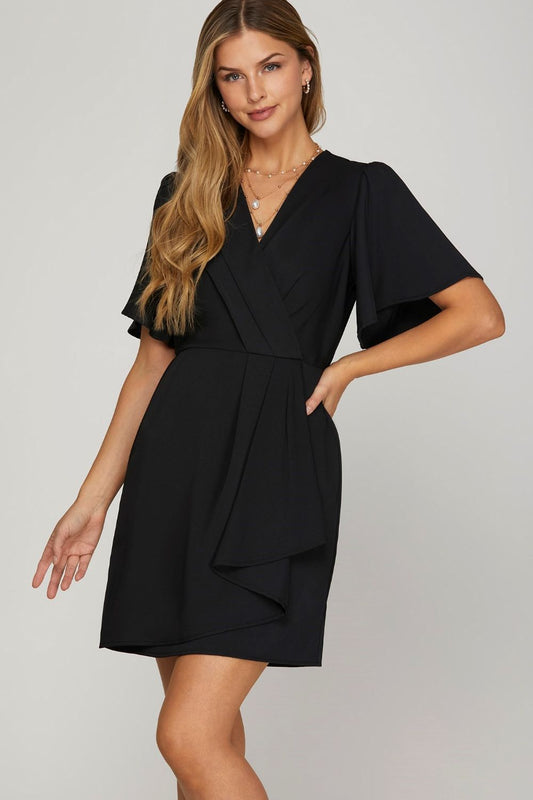 She + Sky Ruffled Surplice Short Flutter Sleeve Mini Dress - Clothes For Her Online Store