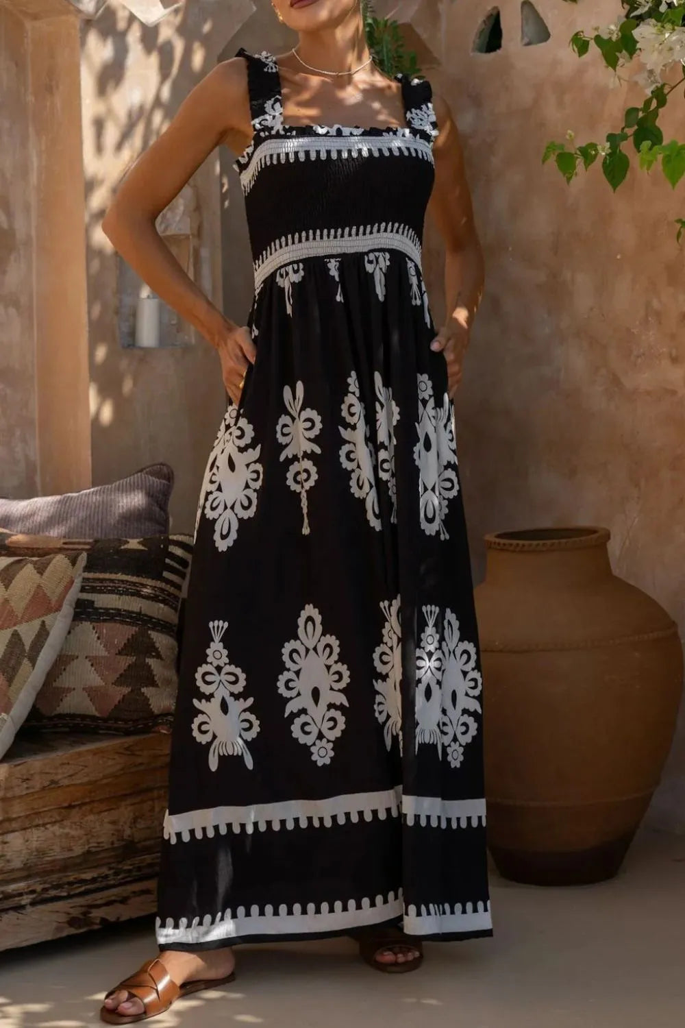 Printed Square Neck Cami Dress