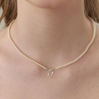 Copper Pearls Bow Necklace - Clothes For Her Online Store