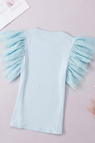 Ruffled Round Neck Cap Sleeve Top - Clothes For Her Online Store