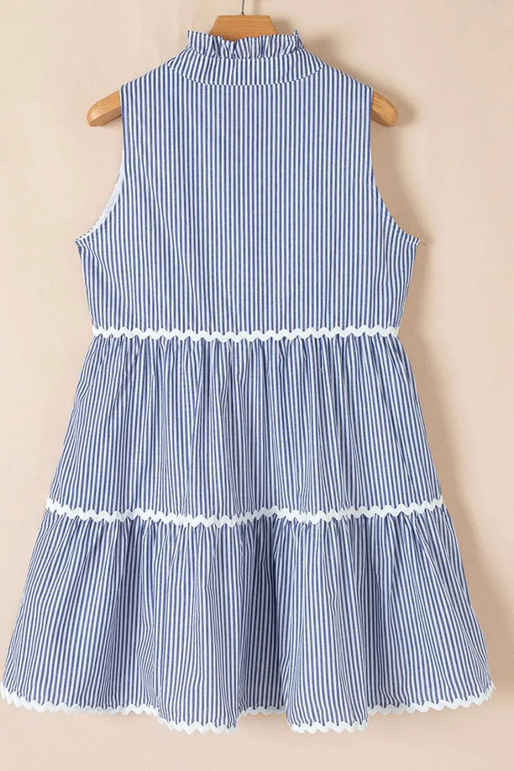 Stripe Sleeveless Notched Ric Rac Mini Dress - Clothes For Her Online Store