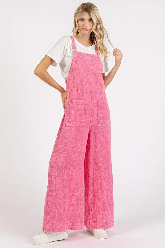 Mittoshop Textured Wide Leg Overalls - Clothes For Her Online Store