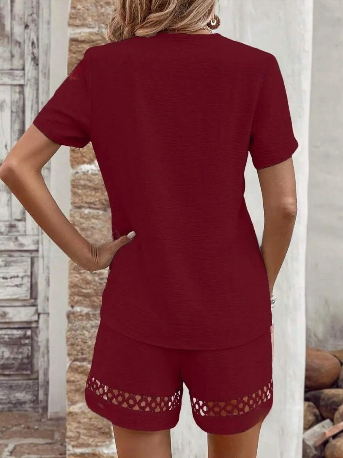 V Neck Short Sleeve Top and Shorts Set - Clothes For Her Online Store