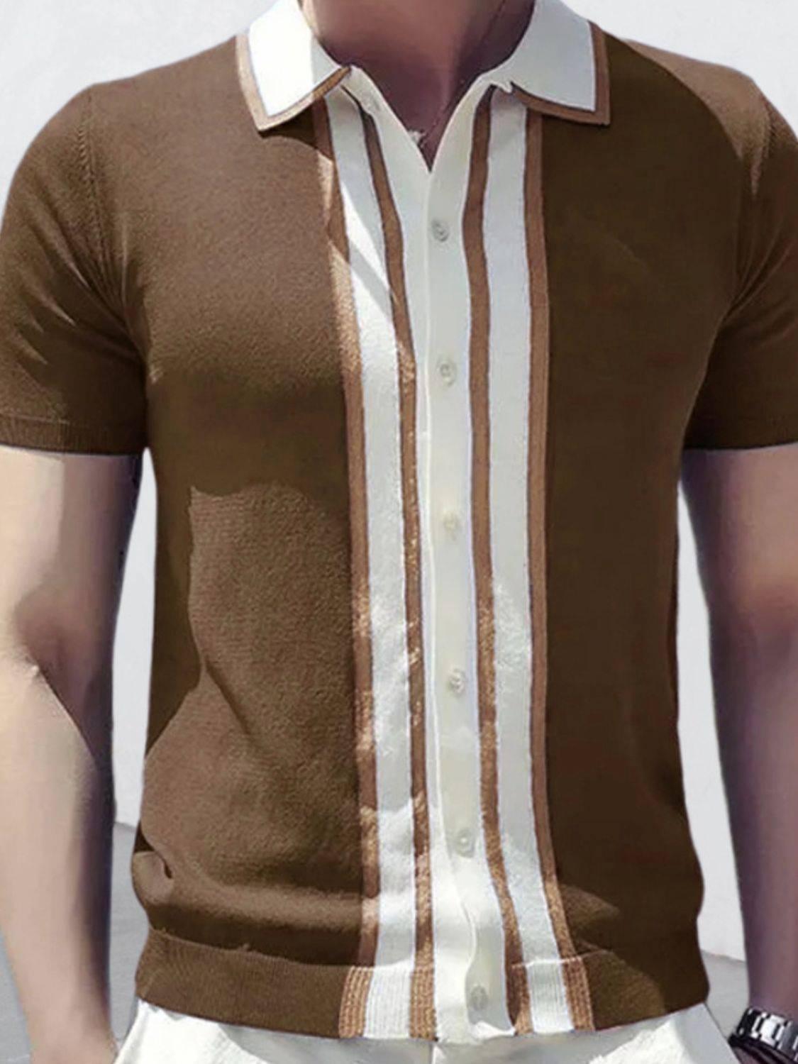 Men's Collared Neck Striped Contrast Knit Polo