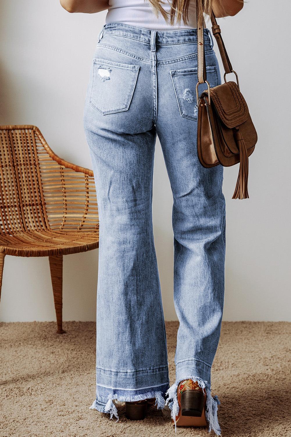 Raw Hem Bootcut Jeans with Pockets - Clothes For Her Online Store