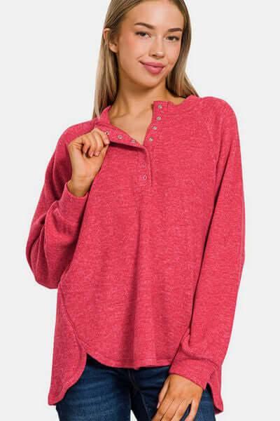 Zenana Full Size Brushed Melange Hacci High-Low Sweater - Clothes For Her Online Store
