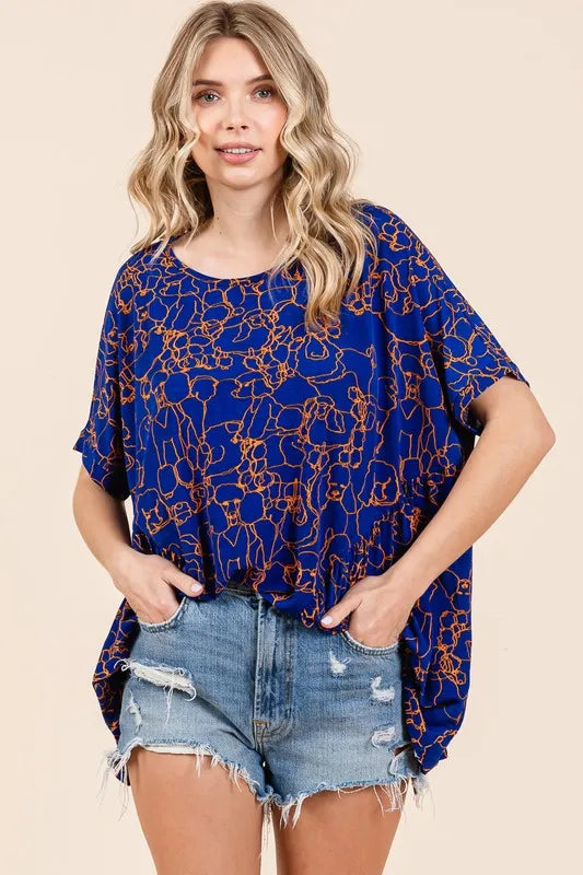 Mittoshop Abstract Print Round Neck Short Sleeve Top