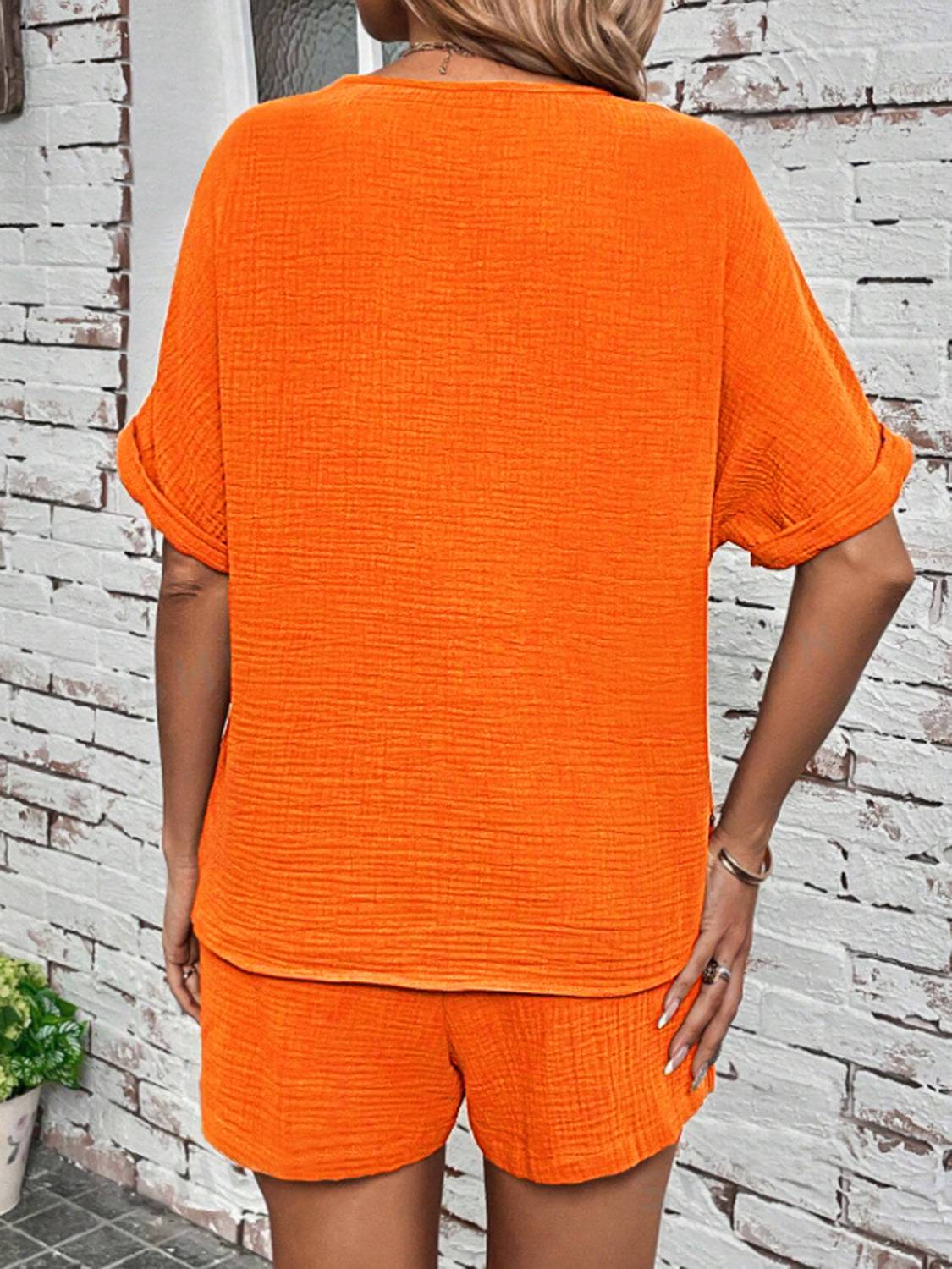 Notched Half Sleeve Top and Shorts Set - Clothes For Her Online Store
