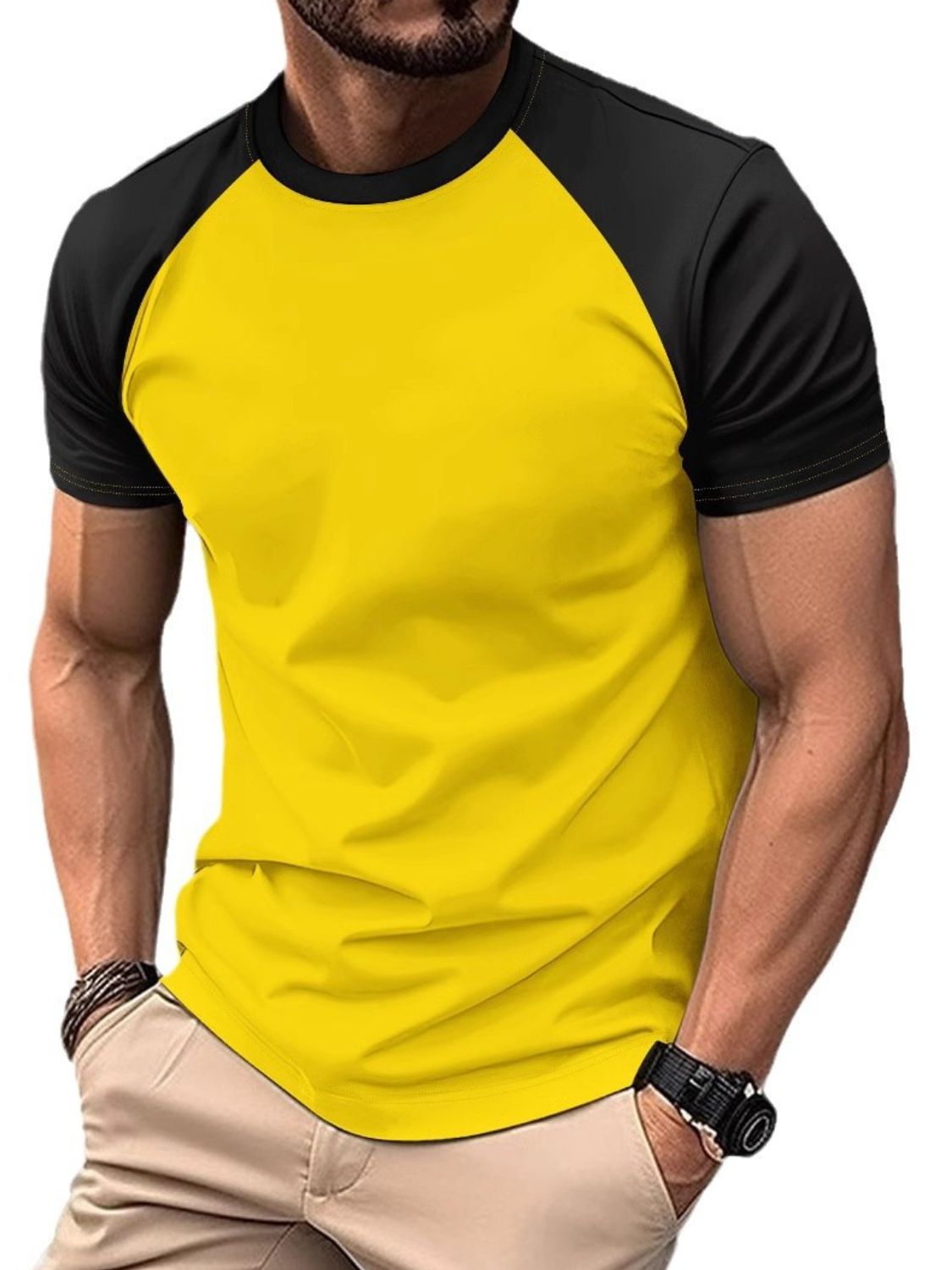 Men's Full Size Round Neck Contrast T-Shirt Plus Size - Clothes For Her Online Store