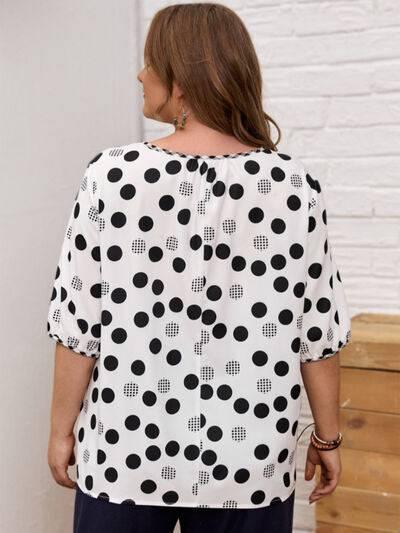 Plus Size Polka Dot Round Neck Half Sleeve Blouse