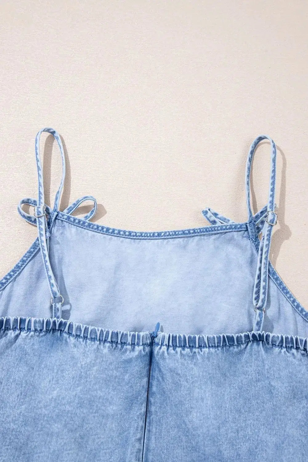 Bow Detail Spaghetti Straps Ruffle Hem Denim Dress - Clothes For Her Online Store
