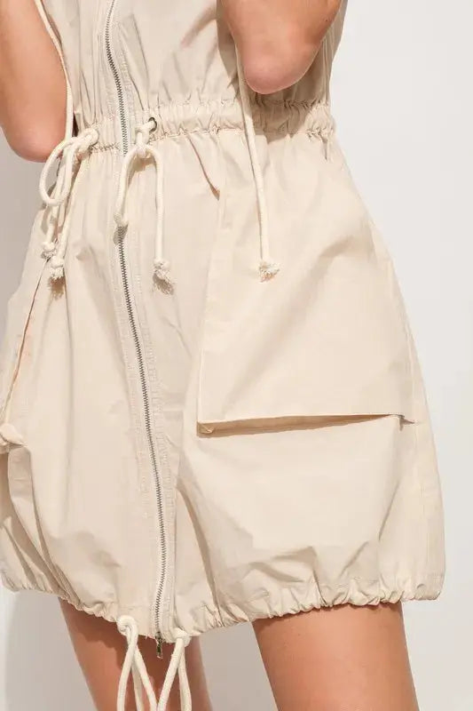 And The Why Short Sleeve String Details Hooded Mini Dress - Clothes For Her Online Store