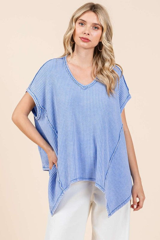 Mittoshop Mineral Wash Waffle Knit Pointed Hem Oversized Top - Clothes For Her Online Store