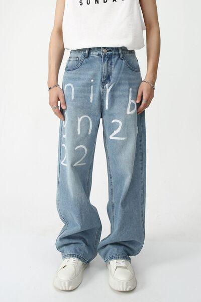 Men's Graffiti Wide Leg Jeans - Clothes For Her Online Store