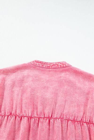 Ruffled Short Sleeve Buttoned Denim Mini Dress - Clothes For Her Online Store