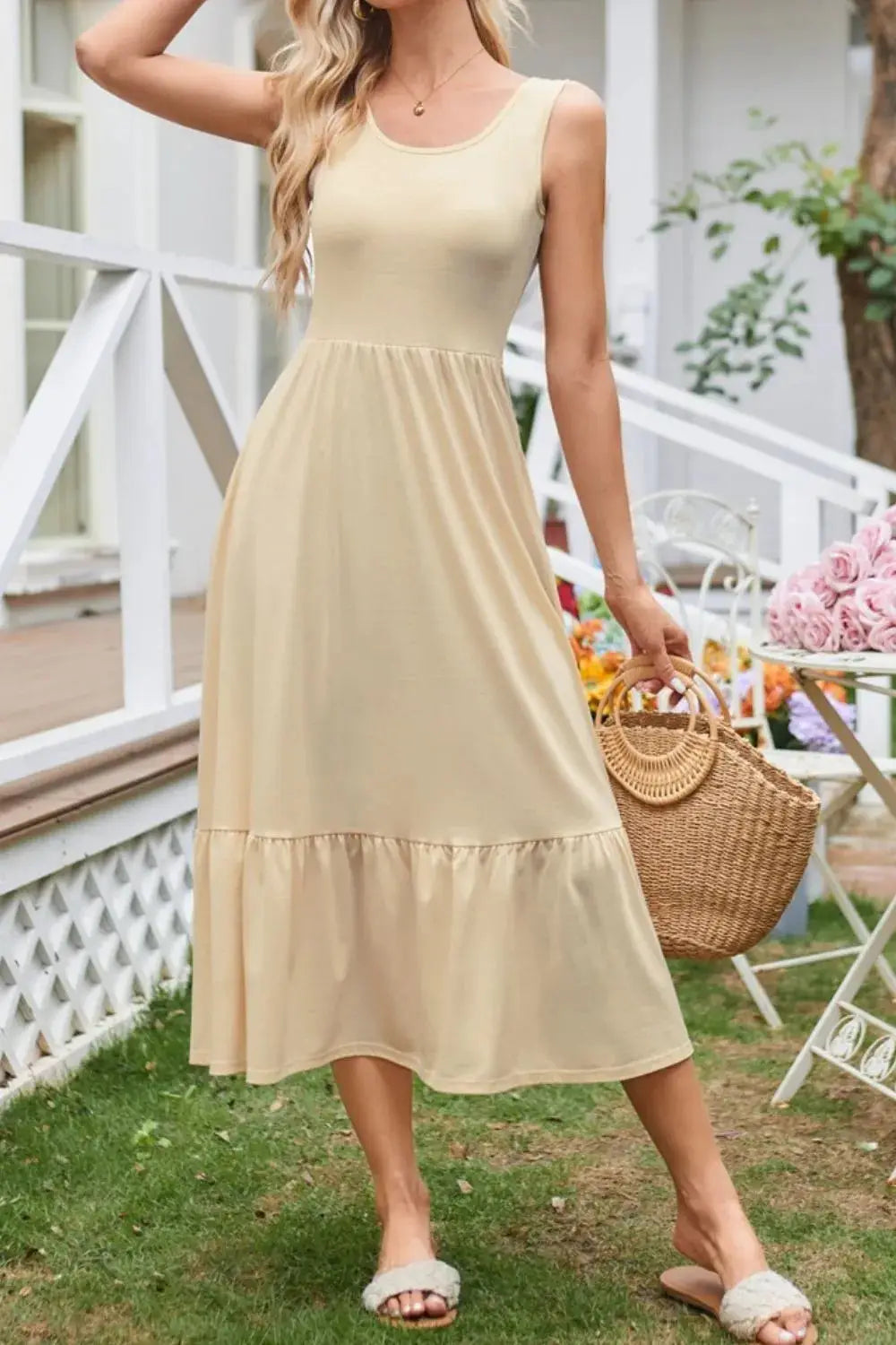 Round Neck Wide Strap Tank Dress - Clothes For Her Online Store
