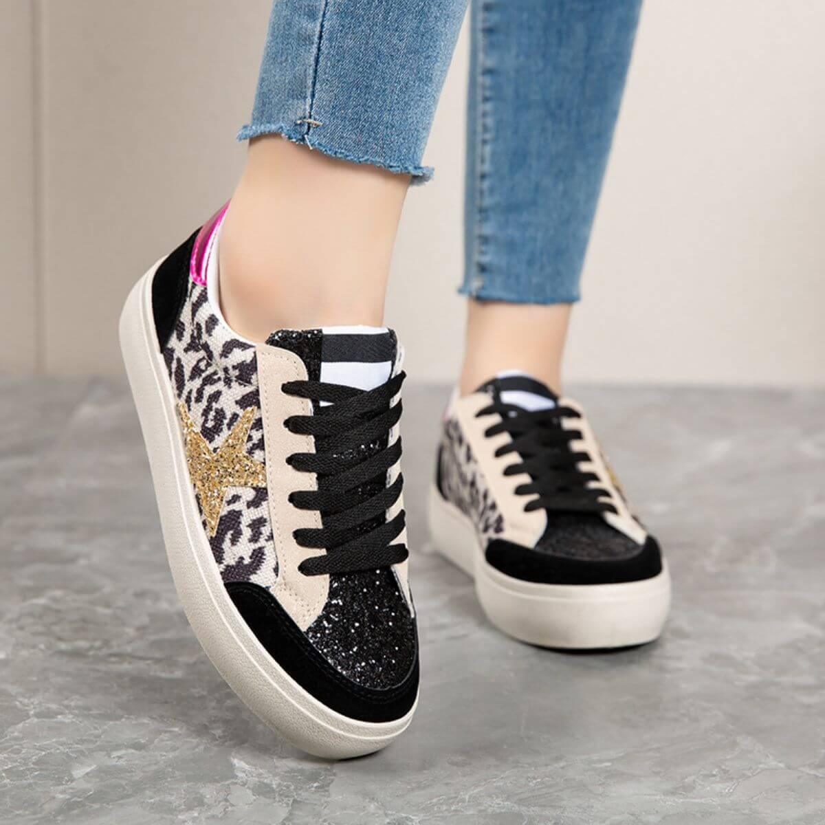 Star Sequin Round Toe Platform Sneakers