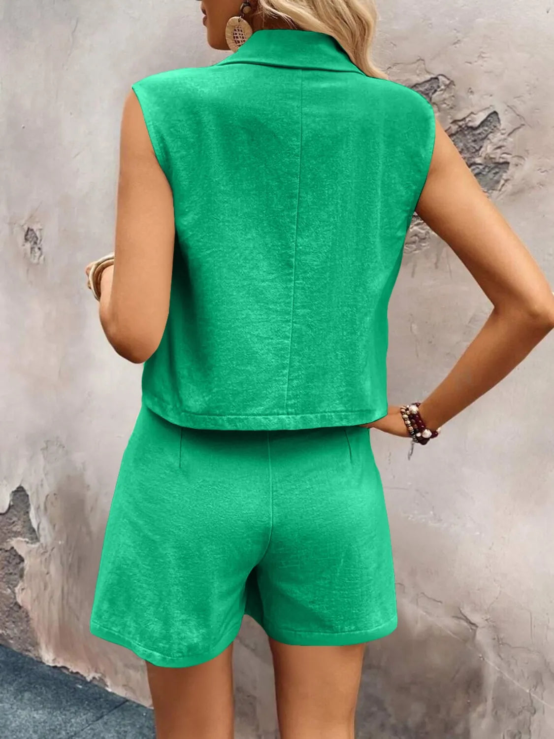One Button Sleeveless Top and Shorts Set - Clothes For Her Online Store