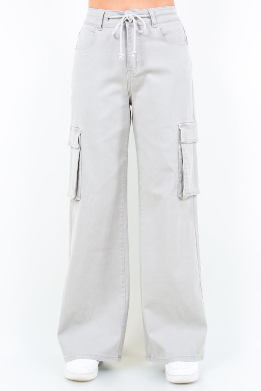 American Bazi Full Size Drawstring Wide Leg Cargo Pants Plus Size