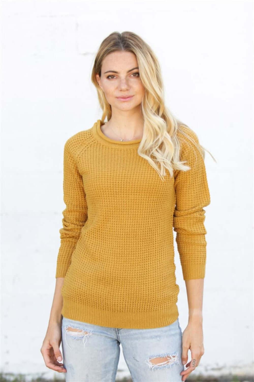 Round Neck Raglan Sleeve Sweater - Clothes For Her Online Store