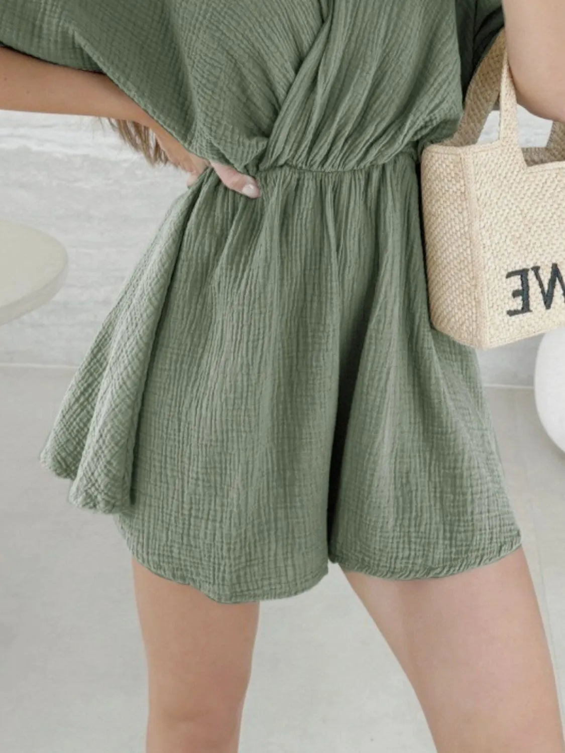 Surplice Half Sleeve Wrap Romper