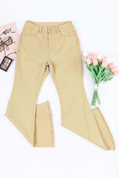 Raw Edge Mid Waist Flared Jeans - Clothes For Her Online Store