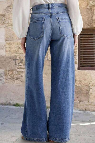 Pocketed Embroidered Straight Leg Jeans - Clothes For Her Online Store