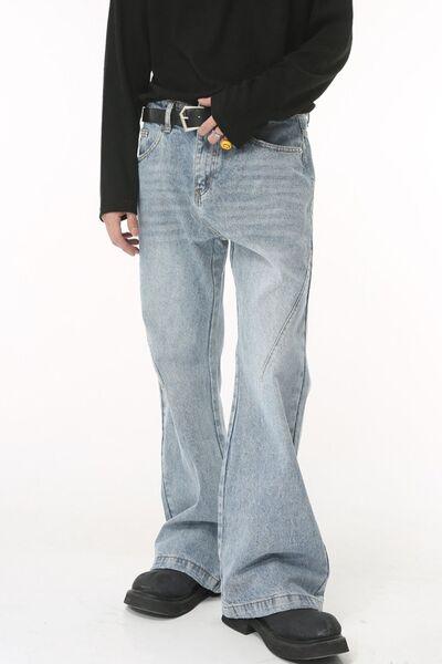 Washed Bootcut Men's Jeans with Pockets