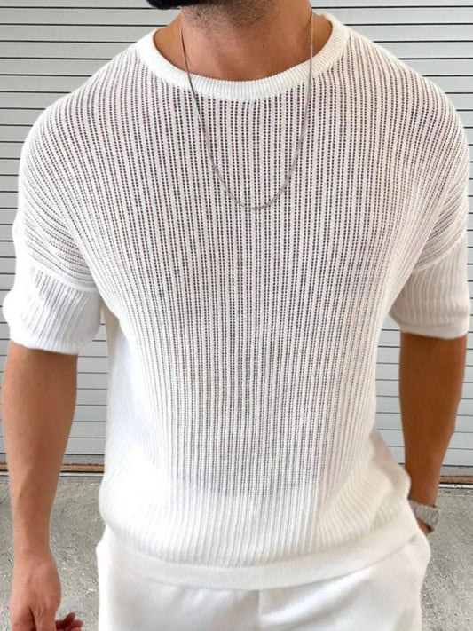 Men's Round Neck Drop Shouler Knit Top - Clothes For Her Online Store