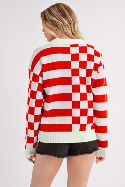 Aemi + Co Striped & Checkered Drop Shoulder Sweater